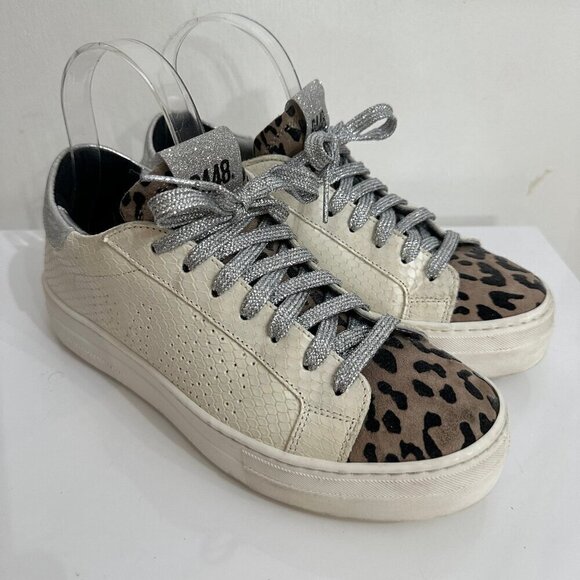 P448 Thea Python Roccia White Leather Platform Sneakers 38 - Picture 3 of 12